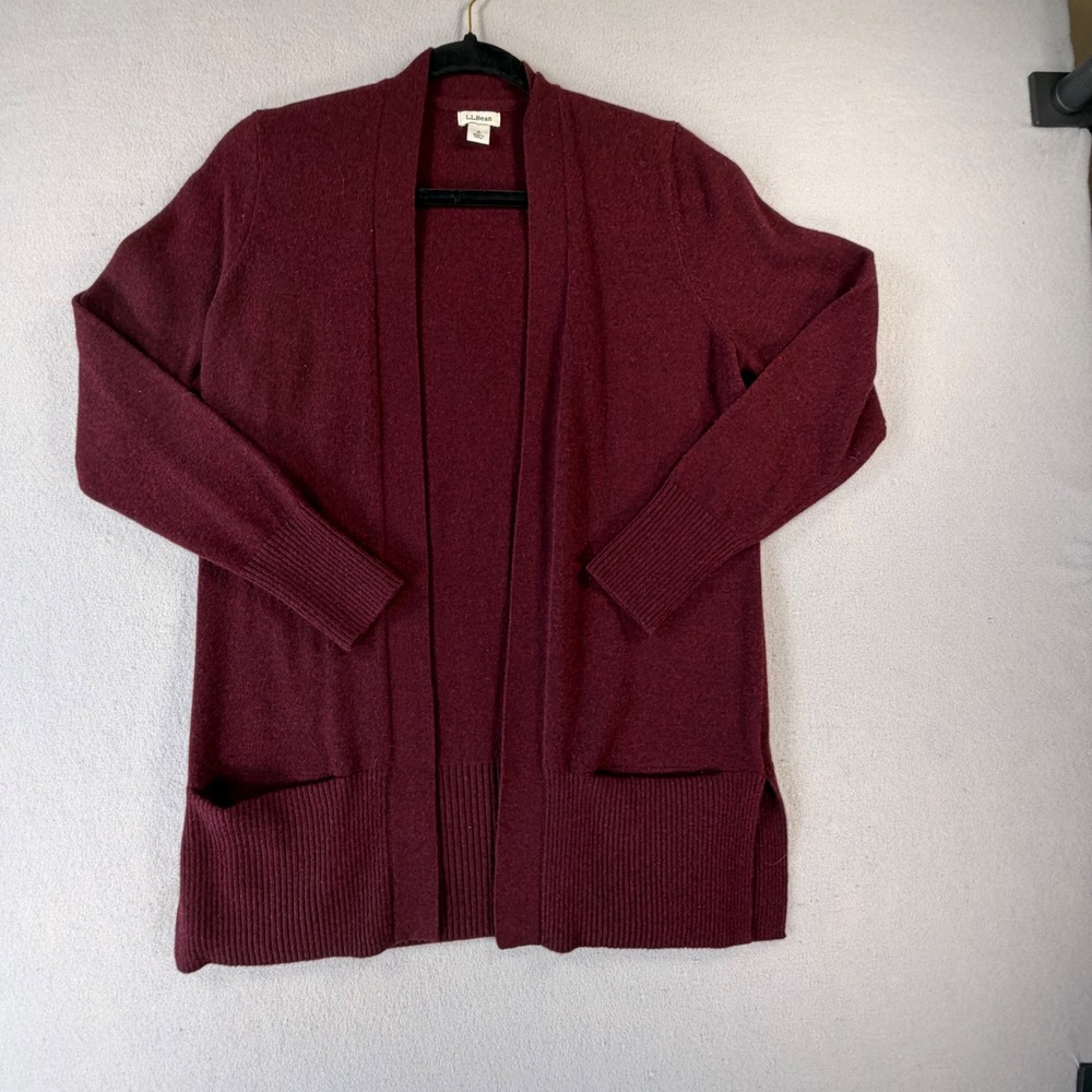 LL Bean Women S Petite Burgundy 100% Cashmere Open Front Cardigan Quiet Luxury